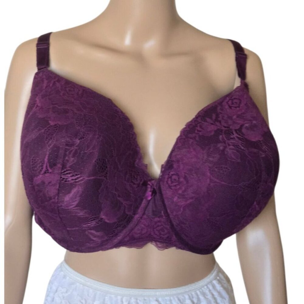 Torrid Curve 360 Back Smoothing Push-up tshirt purple underwire lace Bra 48DDD